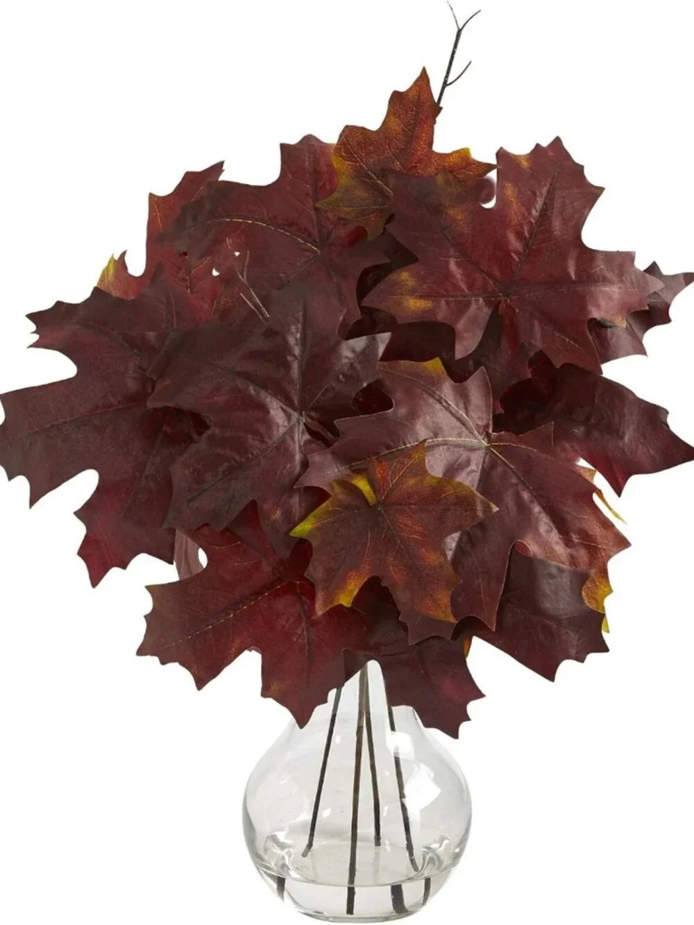 18in Autumn Maple Leaf Artificial Plant in Glass Planter - Home Decor Accent